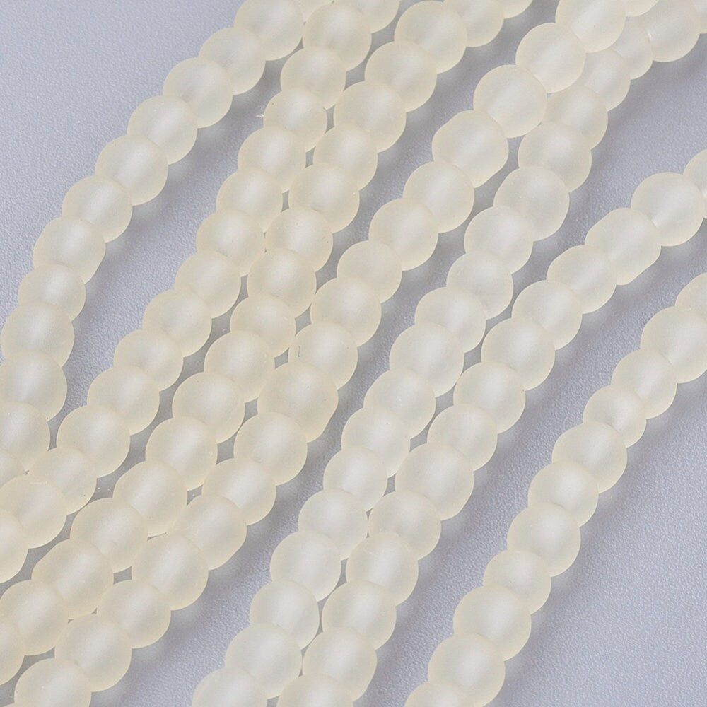 7 colours - 200 beads - 1 x 30" strand (approximately 200 beads) small 4mm transparent frosted round glass beads, drilled