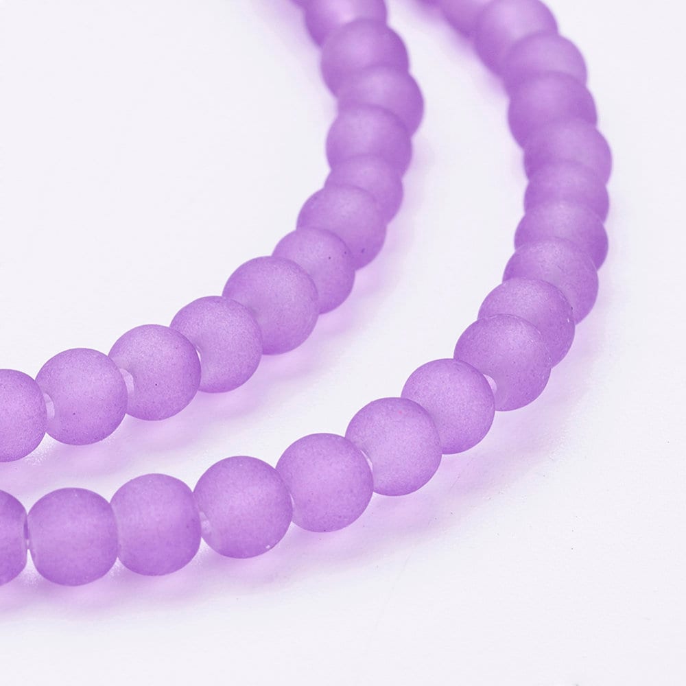 7 colours - 200 beads - 1 x 30" strand (approximately 200 beads) small 4mm transparent frosted round glass beads, drilled