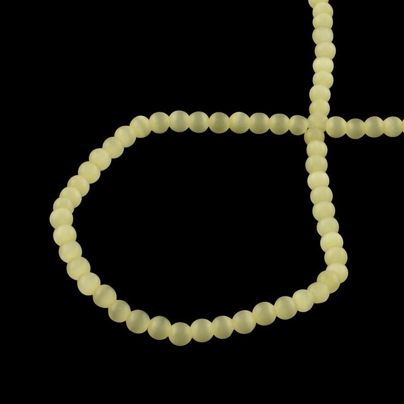 130 x 3mm pale yellow cat's eye glass beads, strand, round, drilled, hole approx 0.5mm