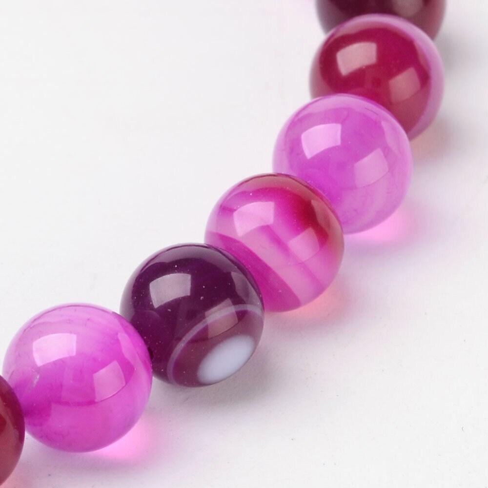 2 sizes 6mm 8mm pink striped agate beads, round, drilled, fuchsia, hole approximately 1mm