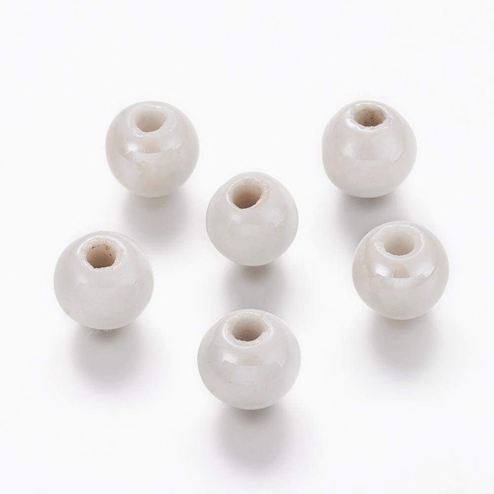 20 x blue, mauve, white handmade pearlised porcelain 10mm beads, round, drilled (hole approximately 2-3 mm)