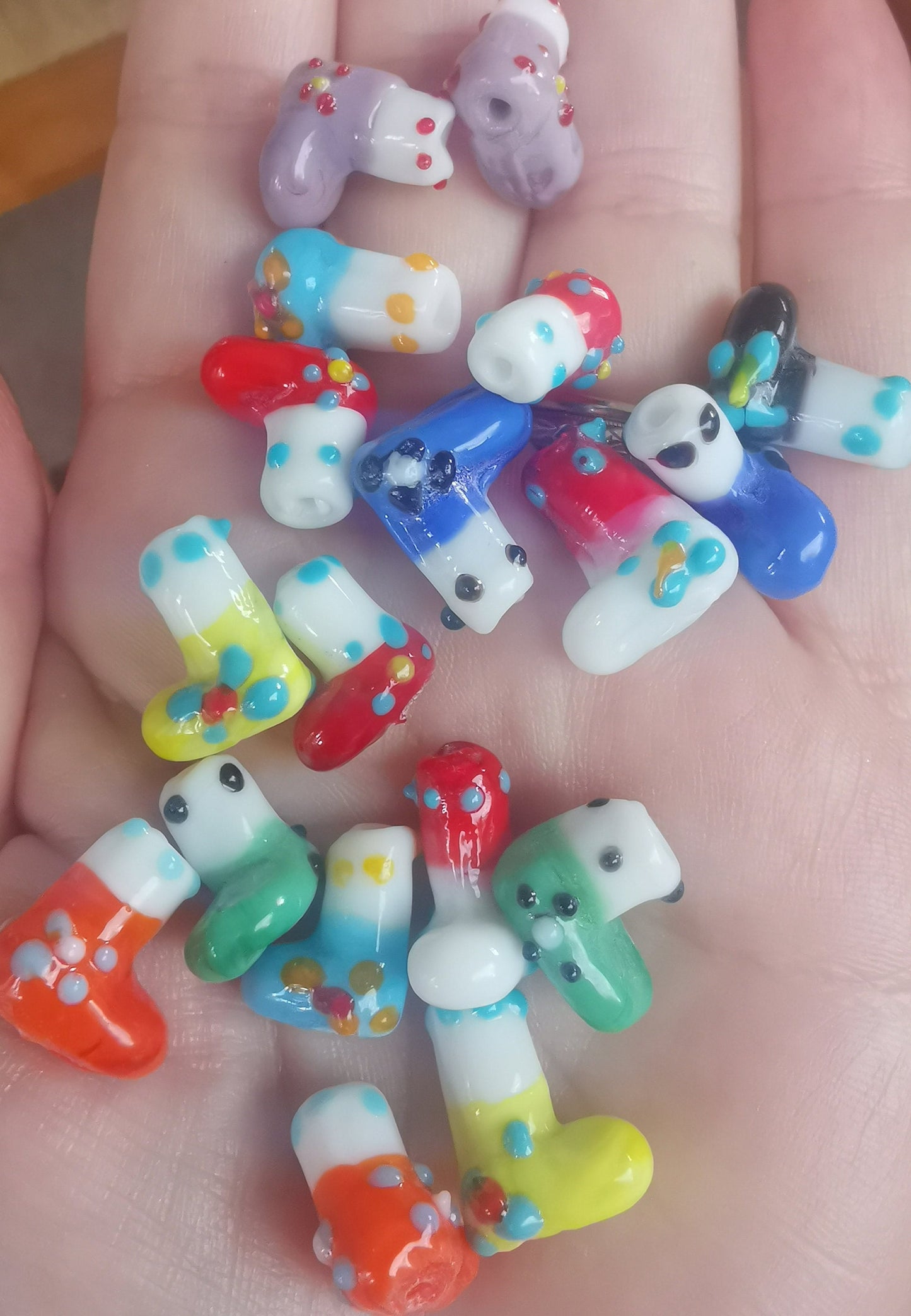 20 x any colour combination lampwork glass Christmas/holiday season sock stocking boot beads, approx 15mm x 9.5mm, drilled