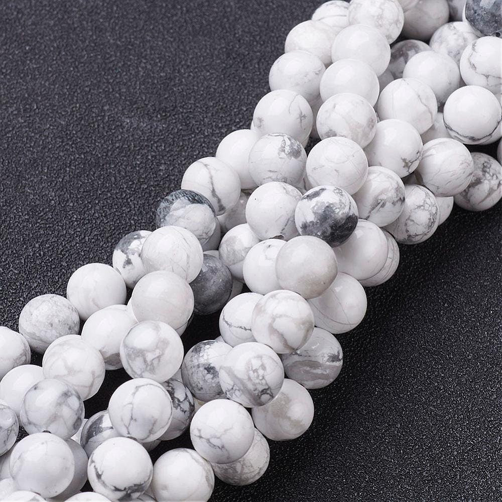 3 sizes (4mm, 6mm, 8mm) natural undyed howlite beads, white & grey, round, with drilled hole