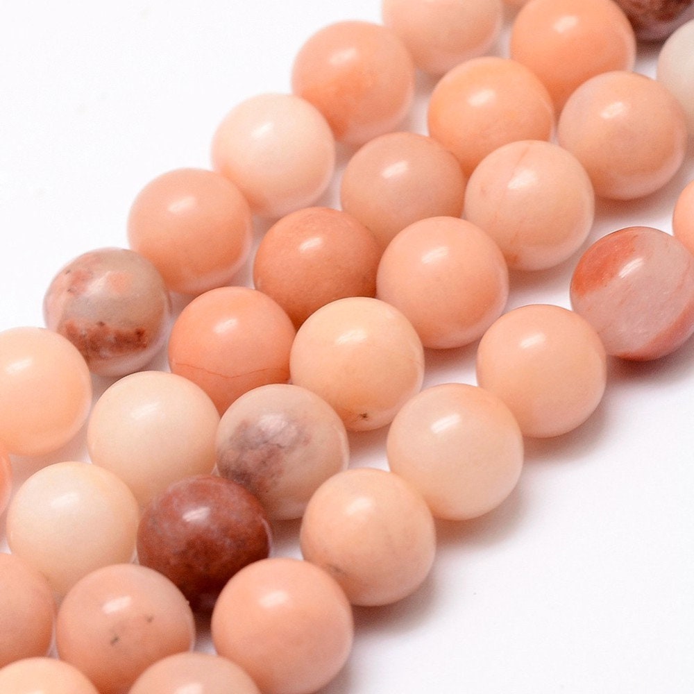 58 x Natural Undyed Pink Peach Aventurine Beads, Round, 6mm, Hole 1mm
