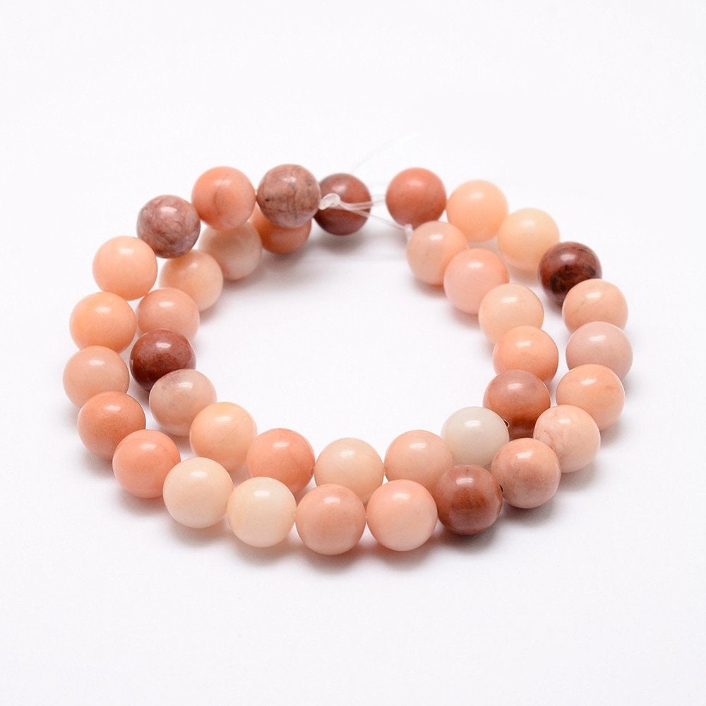 58 x Natural Undyed Pink Peach Aventurine Beads, Round, 6mm, Hole 1mm