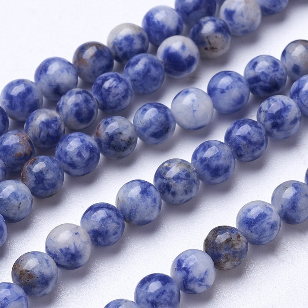 60 x blue spot mottled jasper beads, natural undyed, round, approx 6-6.5mm, drilled hole approx 1mm, strand
