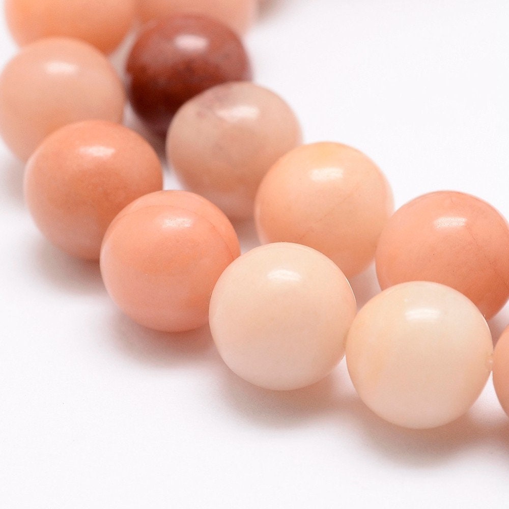 58 x Natural Undyed Pink Peach Aventurine Beads, Round, 6mm, Hole 1mm