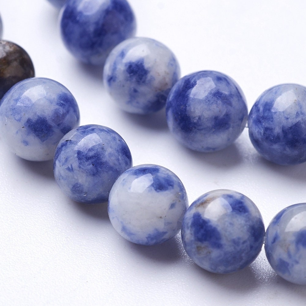 60 x blue spot mottled jasper beads, natural undyed, round, approx 6-6.5mm, drilled hole approx 1mm, strand