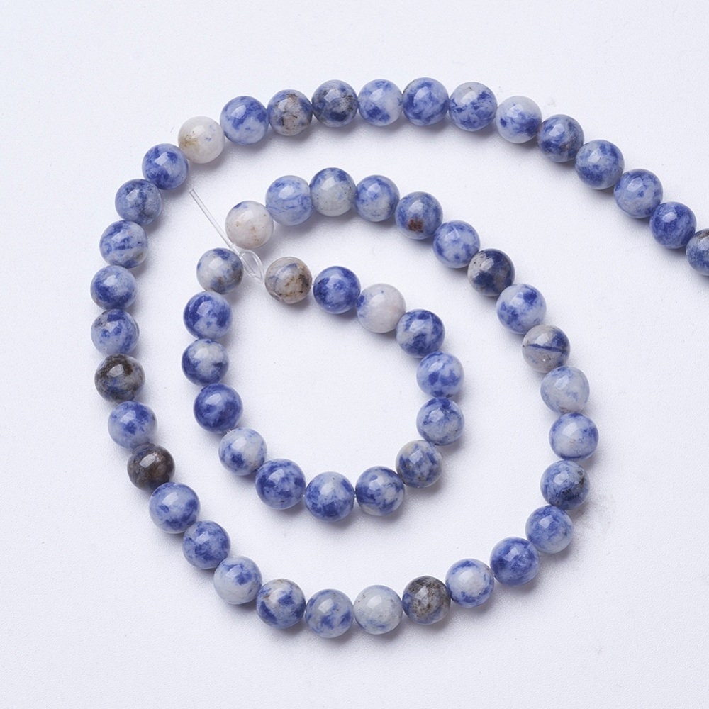 60 x blue spot mottled jasper beads, natural undyed, round, approx 6-6.5mm, drilled hole approx 1mm, strand