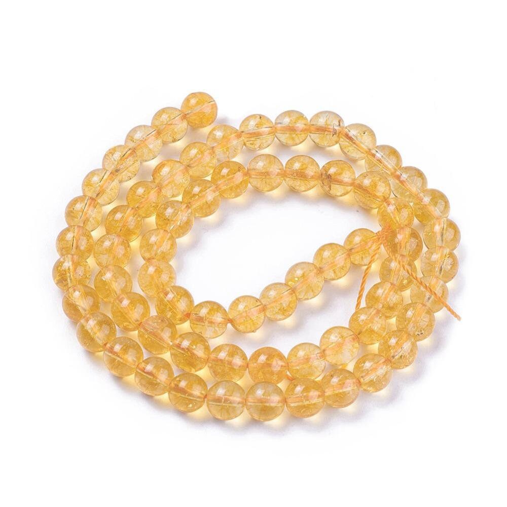 6mm round natural undyed citrine beads, grade A, 1 x strand (approx 62 beads)