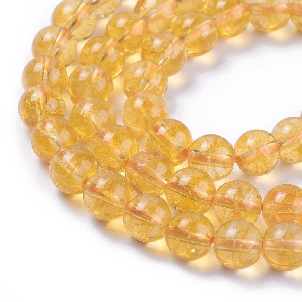 6mm round natural undyed citrine beads, grade A, 1 x strand (approx 62 beads)