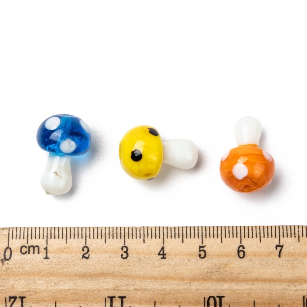 200 x handmade mushroom toadstool shaped lampwork beads, mixed colours, drilled, approximately 19x14.5mm, approximate hole: 2mm