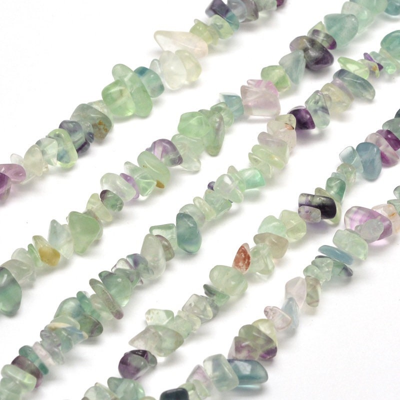 Strand 230 fluorite chip beads, purple, green, white, 5~8x5~8mm, drilled with 1mm hole (approx), strand approximately 31.5 inches