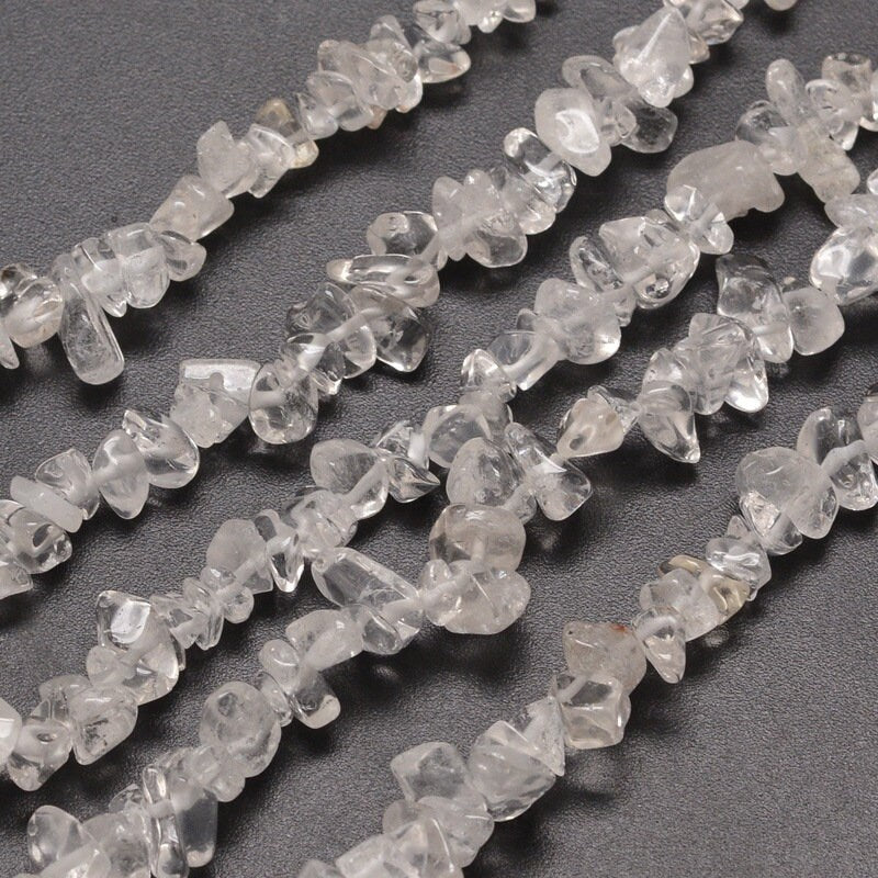 Strand 230 clear quartz chip beads, 5~8x5~8mm, drilled with 1mm hole (approx), strand approximately 31.5 inches