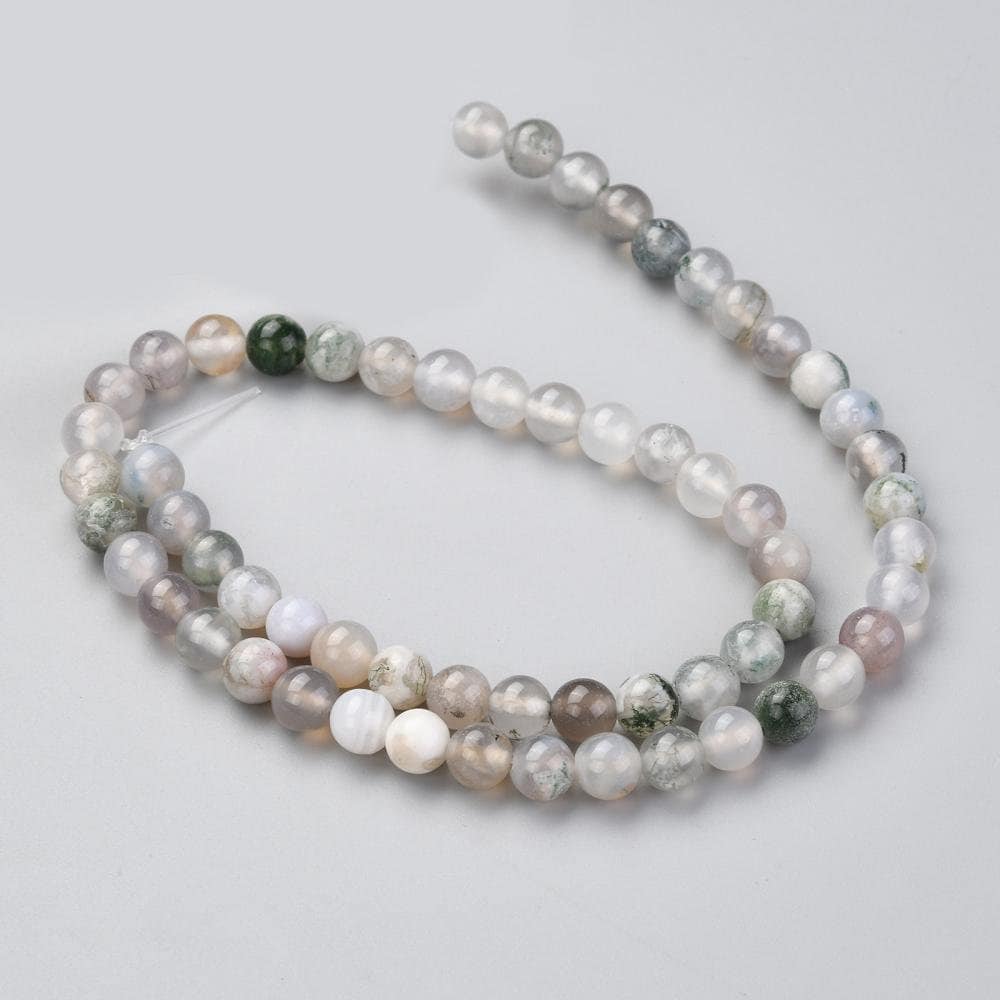 60 x 6mm round natural undyed tree agate beads, grade A, 6mm, hole 1.2mm