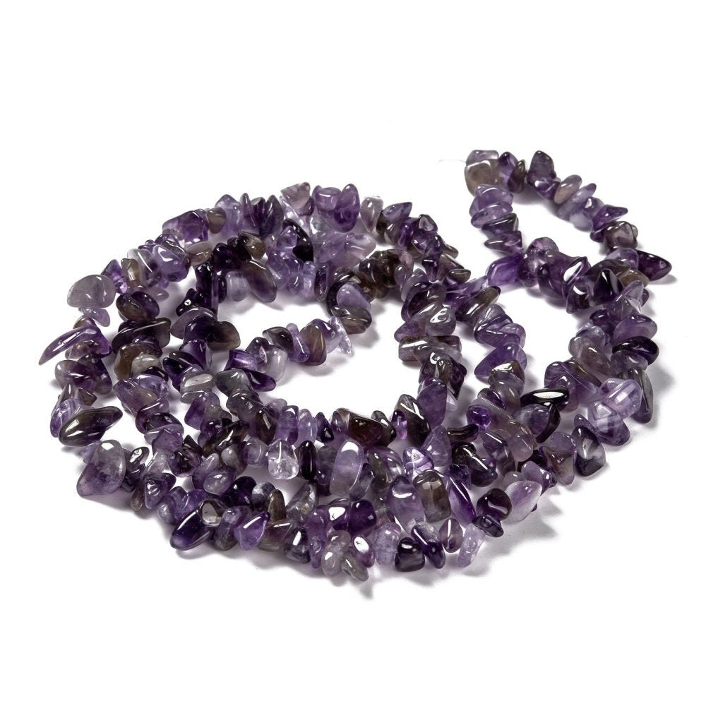 Strand (approx 230 chips) grade A natural amethyst gemstone chips beads - 5mm - 9mm, approx 32" Strand