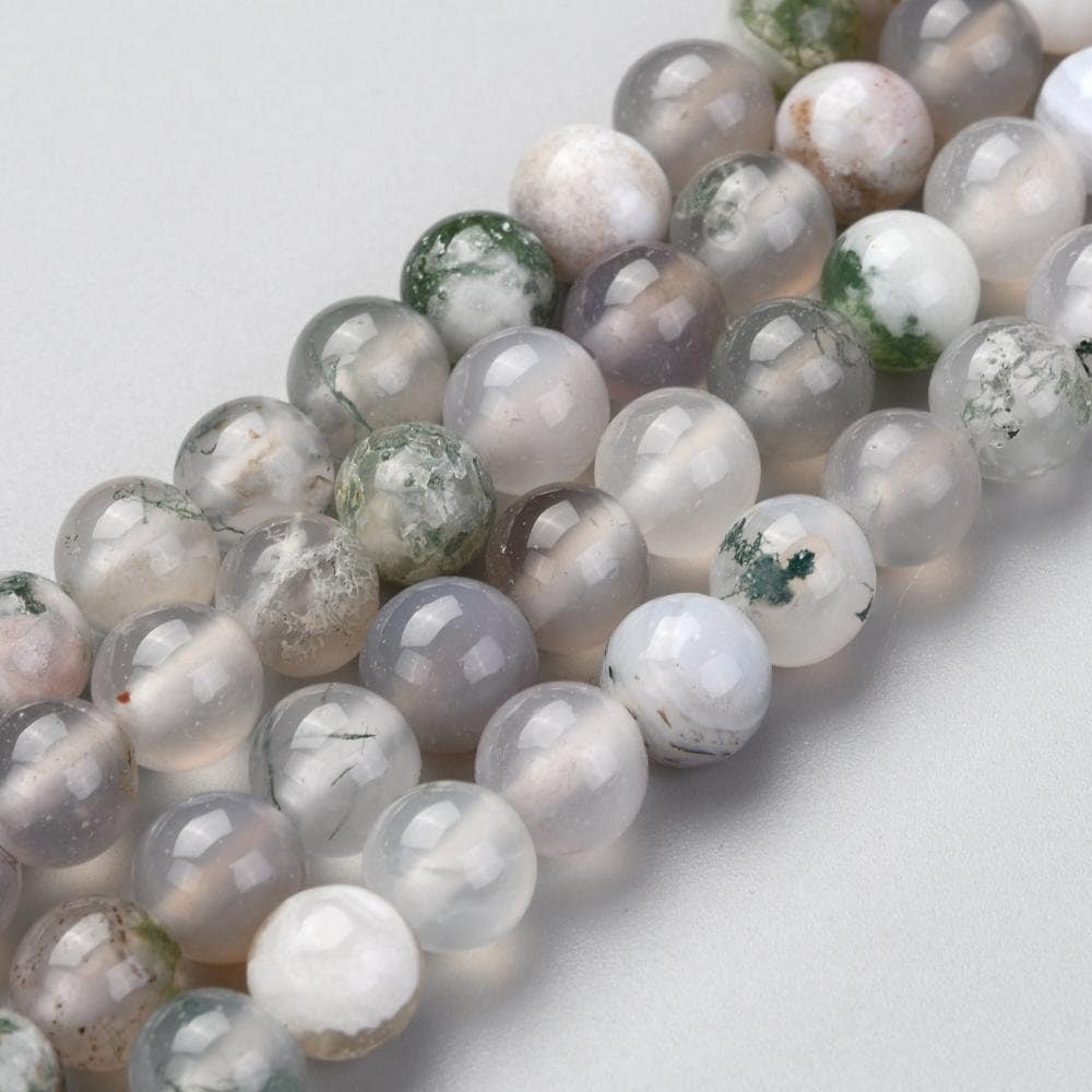60 x 6mm round natural undyed tree agate beads, grade A, 6mm, hole 1.2mm