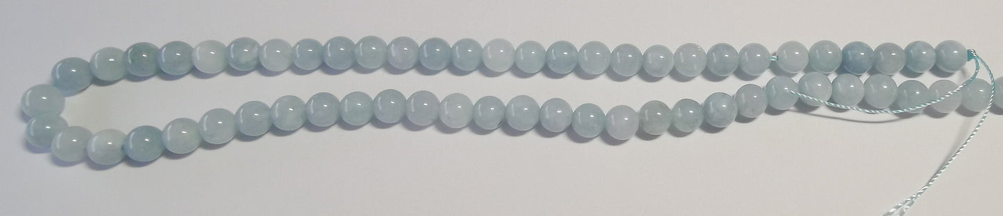 1 x strand Grade A natural opaque blue aquamarine 6mm beads, round, drilled (hole approximately 1mm), approximately 60 beads per strand