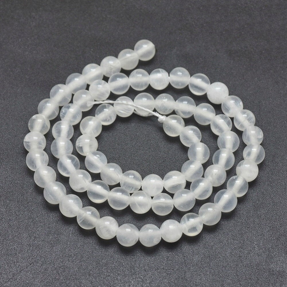 Selenite beads, 4 sizes 6mm 8mm 10mm 12mm, round, natural, undyed, grade A, hole approximately 1mm
