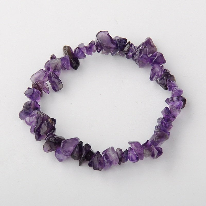 Natural polished purple amethyst chip stretch elastic bracelet inner diameter approx 4.5cm
