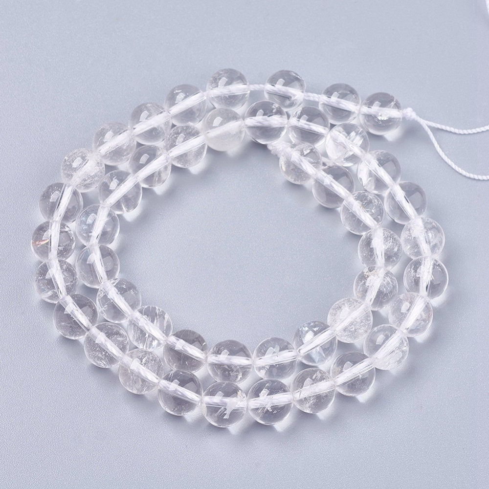 2 sizes 6mm 8mm polished natural clear quartz round beads, grade A, drilled 1mm hole