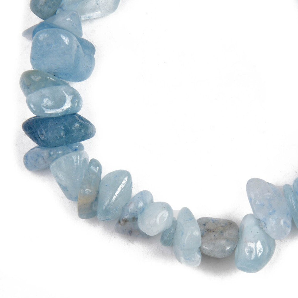 Aquamarine chip bracelet, natural undyed stone, pale blue, elastic stretch, one size