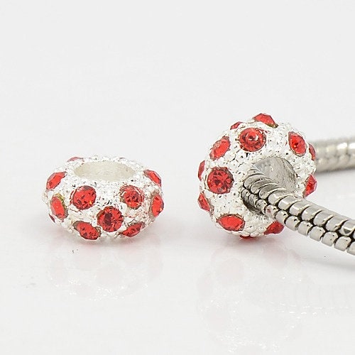 5 x small European style rhinestone rondelles, colourful, sparkly, approx. 11mm x 6mm, hole 5mm