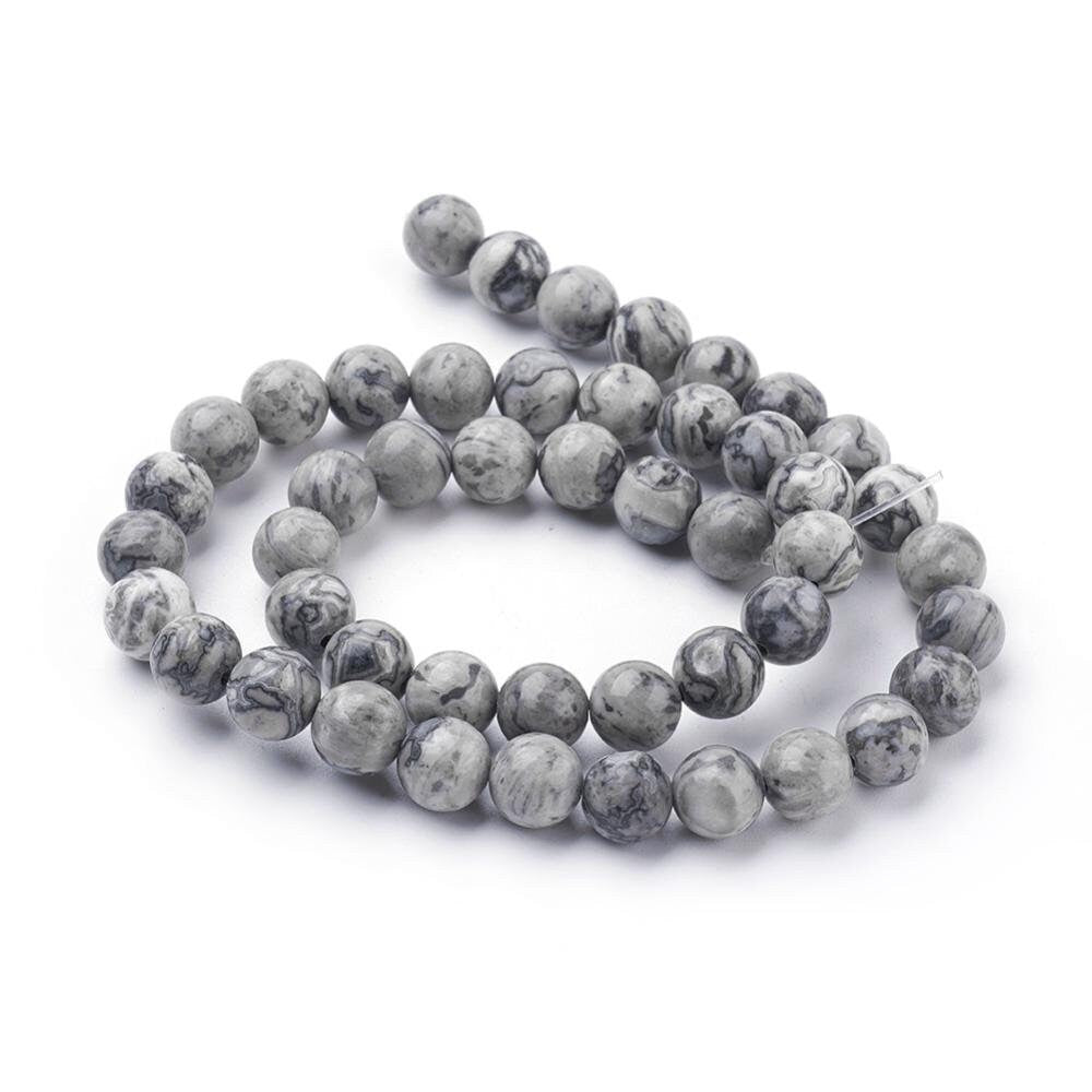2 sizes 6mm 8mm picasso jasper, map stone, crazy lace jasper, shades of grey, marble effect, round polished beads, 1mm hole, 1 strand