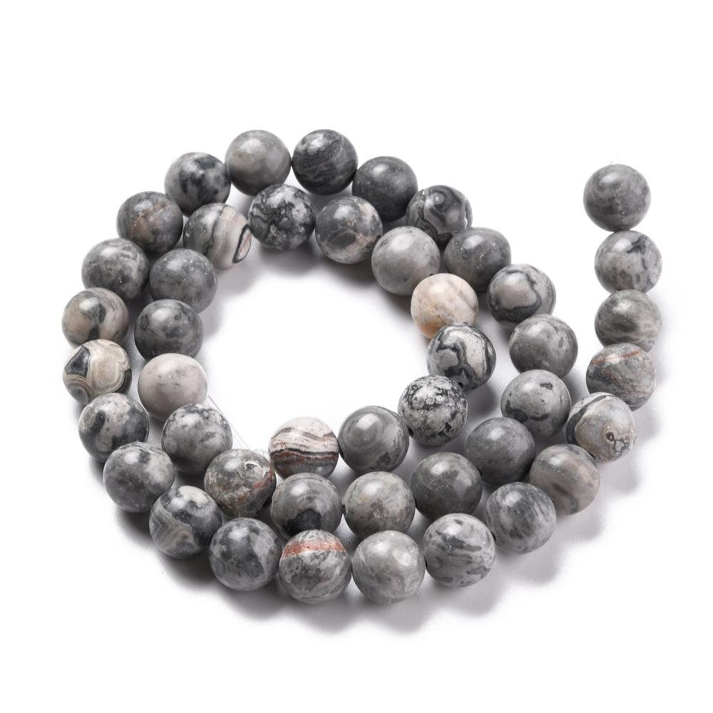 2 sizes 6mm 8mm picasso jasper, map stone, crazy lace jasper, shades of grey, marble effect, round polished beads, 1mm hole, 1 strand