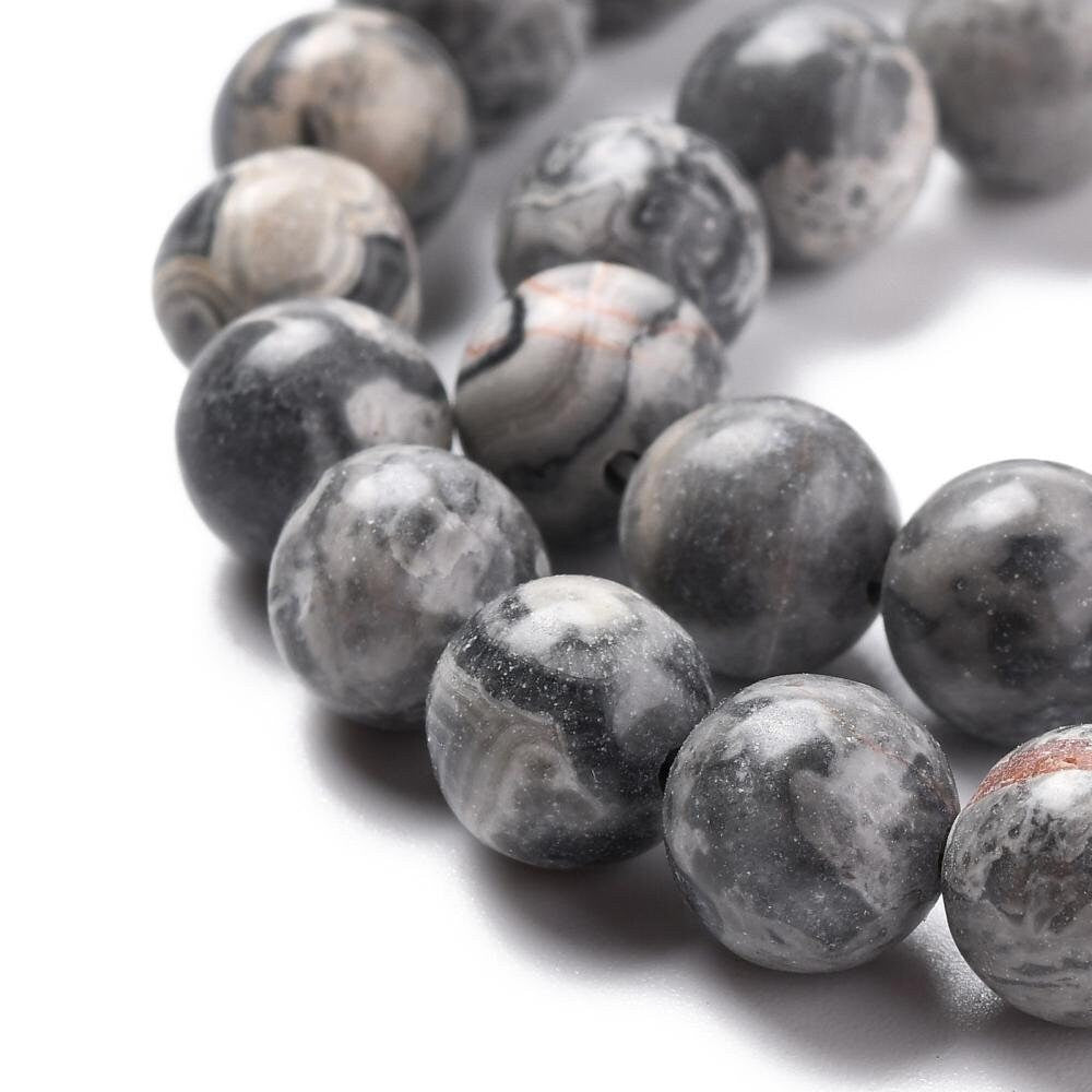 2 sizes 6mm 8mm picasso jasper, map stone, crazy lace jasper, shades of grey, marble effect, round polished beads, 1mm hole, 1 strand
