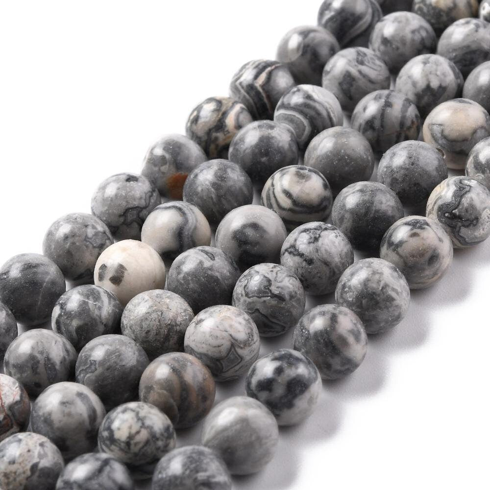 2 sizes 6mm 8mm picasso jasper, map stone, crazy lace jasper, shades of grey, marble effect, round polished beads, 1mm hole, 1 strand