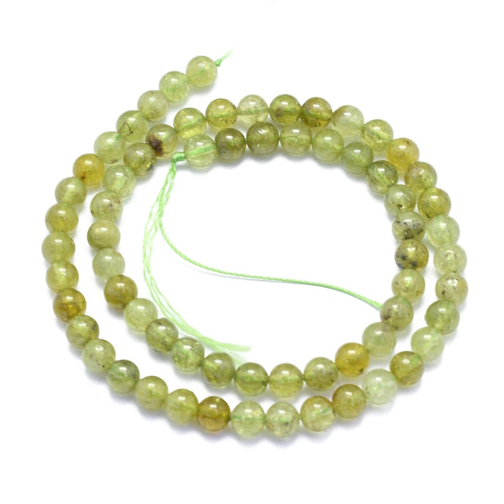 6mm natural undyed green garnet bead strand, approximately 63 beads, round, hole approximately 0.8mm