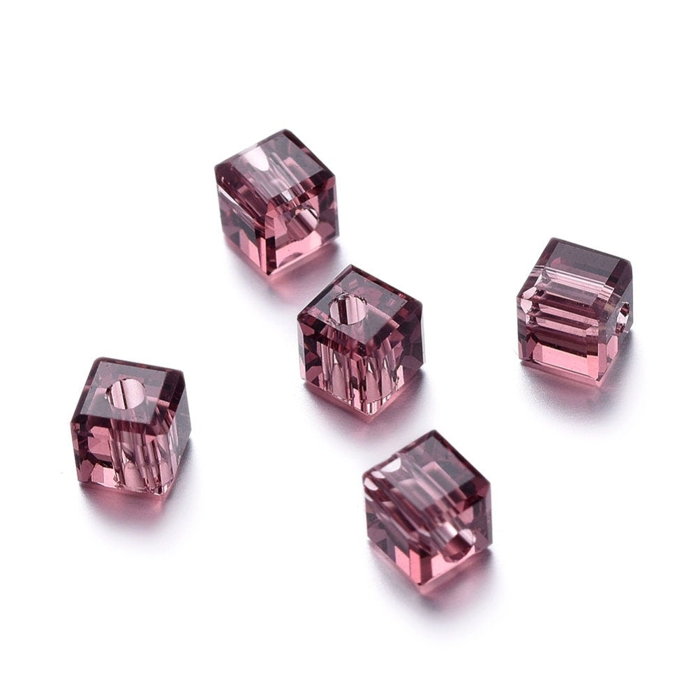 20 x glass rhinestone tiny cube beads, sparkly, 4mm x 4mm x 4mm, 1.2mm hole, blue purple, pink, red, black