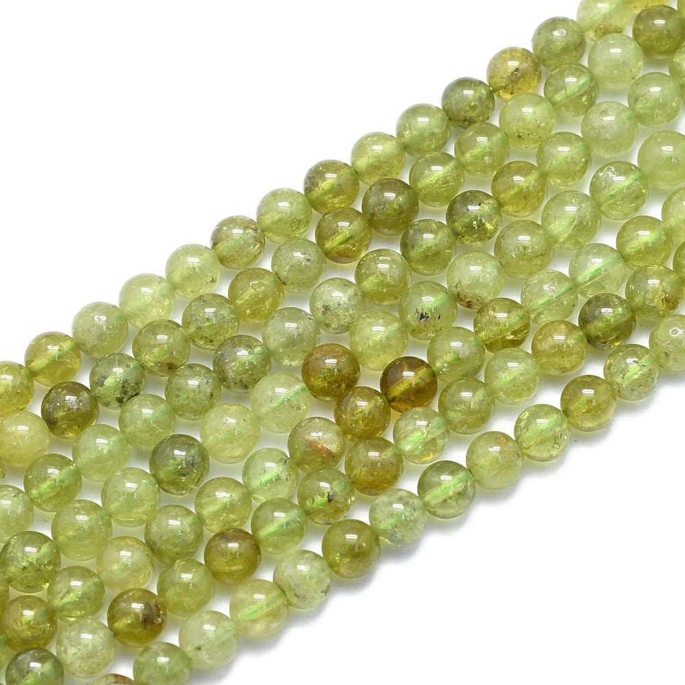 6mm natural undyed green garnet bead strand, approximately 63 beads, round, hole approximately 0.8mm