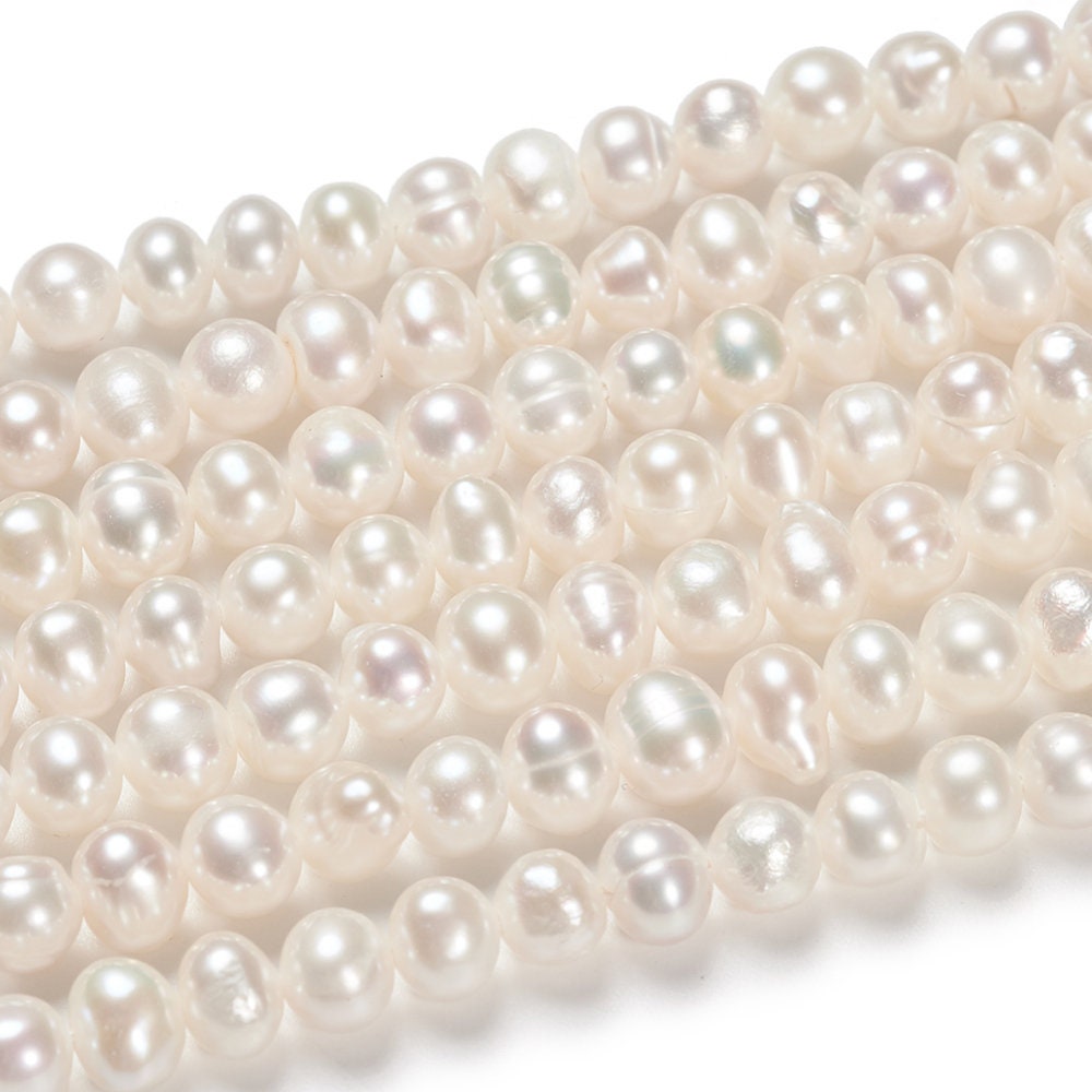 80 x natural freshwater pearl beads, grade AA, potato, seashell colour, 4~5mm, hole: 0.5mm