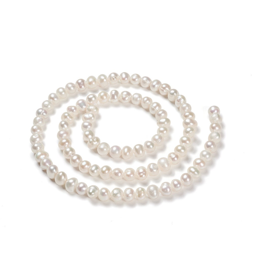 80 x natural freshwater pearl beads, grade AA, potato, seashell colour, 4~5mm, hole: 0.5mm