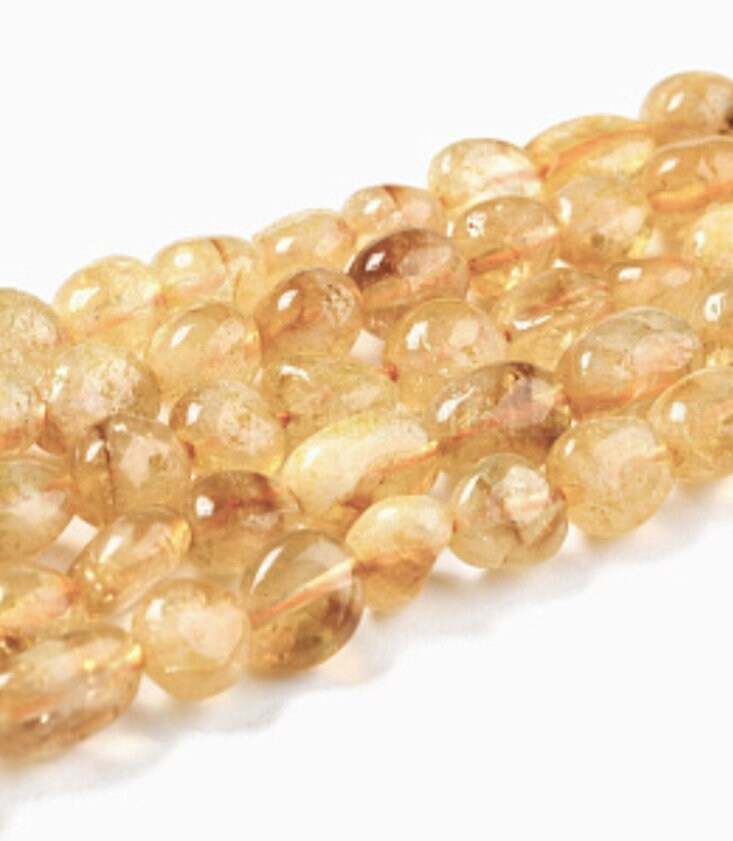 1 x strand natural undyed yellow citrine tumbled nuggets, approximately 8-11 mm x 8mm x 6mm, approximately 42 beads per strand