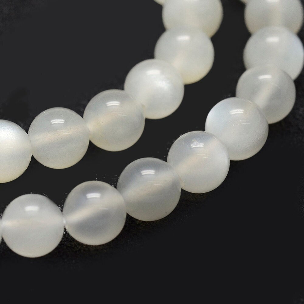 Natural undyed white moonstone gemstones, round, 6mm, hole: 1mm, approximately 65 per strand