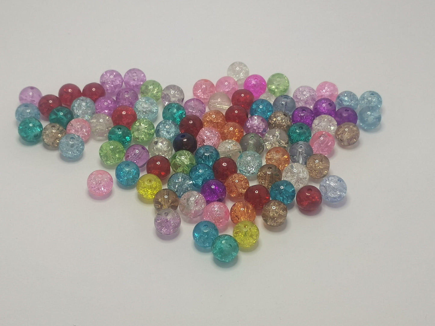 100 tiny crackle glass beads, drilled, transparent, round, mixed colours, approximately 4mm, hole approximately 1mm