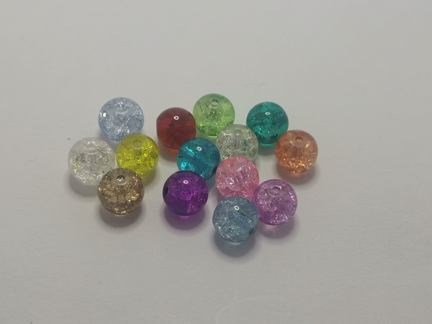 100 tiny crackle glass beads, drilled, transparent, round, mixed colours, approximately 4mm, hole approximately 1mm