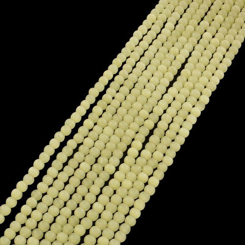 130 x 3mm pale yellow cat's eye glass beads, strand, round, drilled, hole approx 0.5mm
