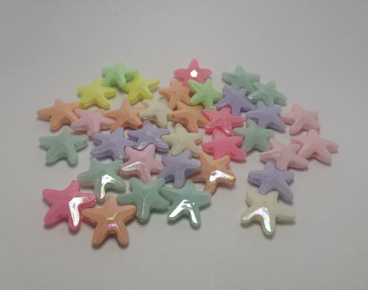 20 x mixed pastel coloured acrylic starfish beads, rainbow shine, approximately 20.5mm x 20.5mm x 6.5mm, drilled, hole approx 2.5mm