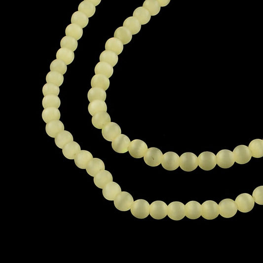130 x 3mm pale yellow cat's eye glass beads, strand, round, drilled, hole approx 0.5mm