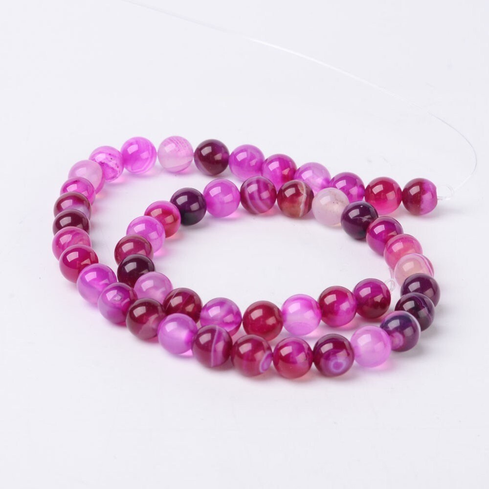 2 sizes 6mm 8mm pink striped agate beads, round, drilled, fuchsia, hole approximately 1mm