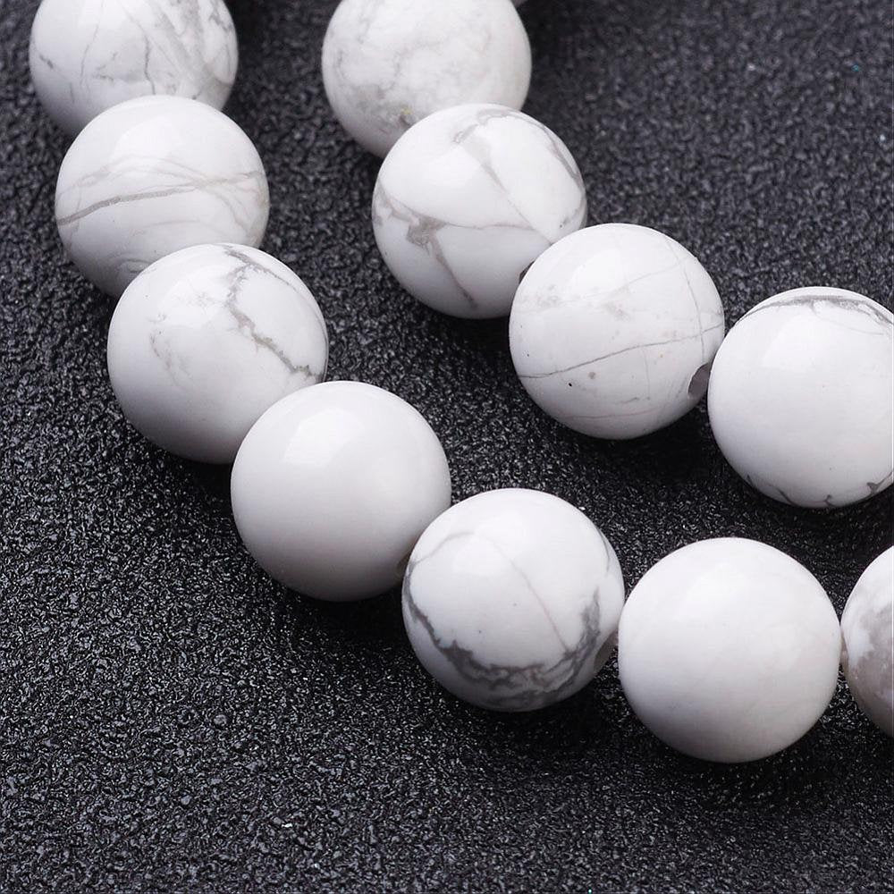 3 sizes (4mm, 6mm, 8mm) natural undyed howlite beads, white & grey, round, with drilled hole