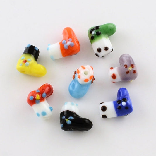 20 x any colour combination lampwork glass Christmas/holiday season sock stocking boot beads, approx 15mm x 9.5mm, drilled
