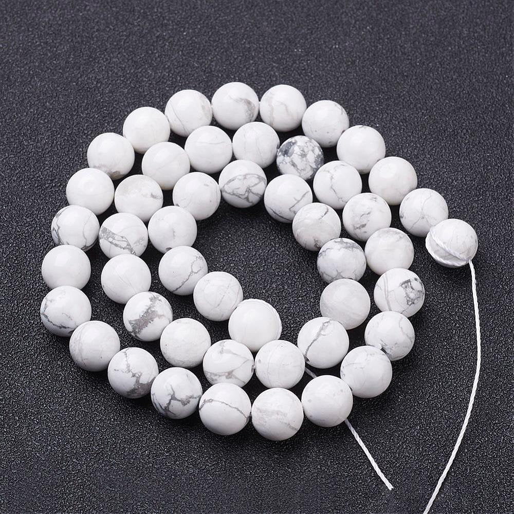 3 sizes (4mm, 6mm, 8mm) natural undyed howlite beads, white & grey, round, with drilled hole