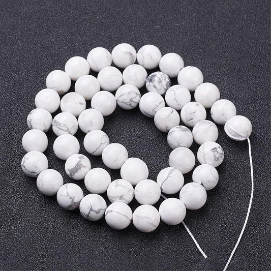 3 sizes (4mm, 6mm, 8mm) natural undyed howlite beads, white & grey, round, with drilled hole