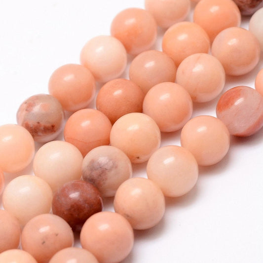 58 x Natural Undyed Pink Peach Aventurine Beads, Round, 6mm, Hole 1mm