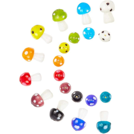 10 x handmade porcelain mushroom toadstool shaped lampwork beads, mixed colours, drilled, approximately 16mm x 12mm, approximate hole: 2mm